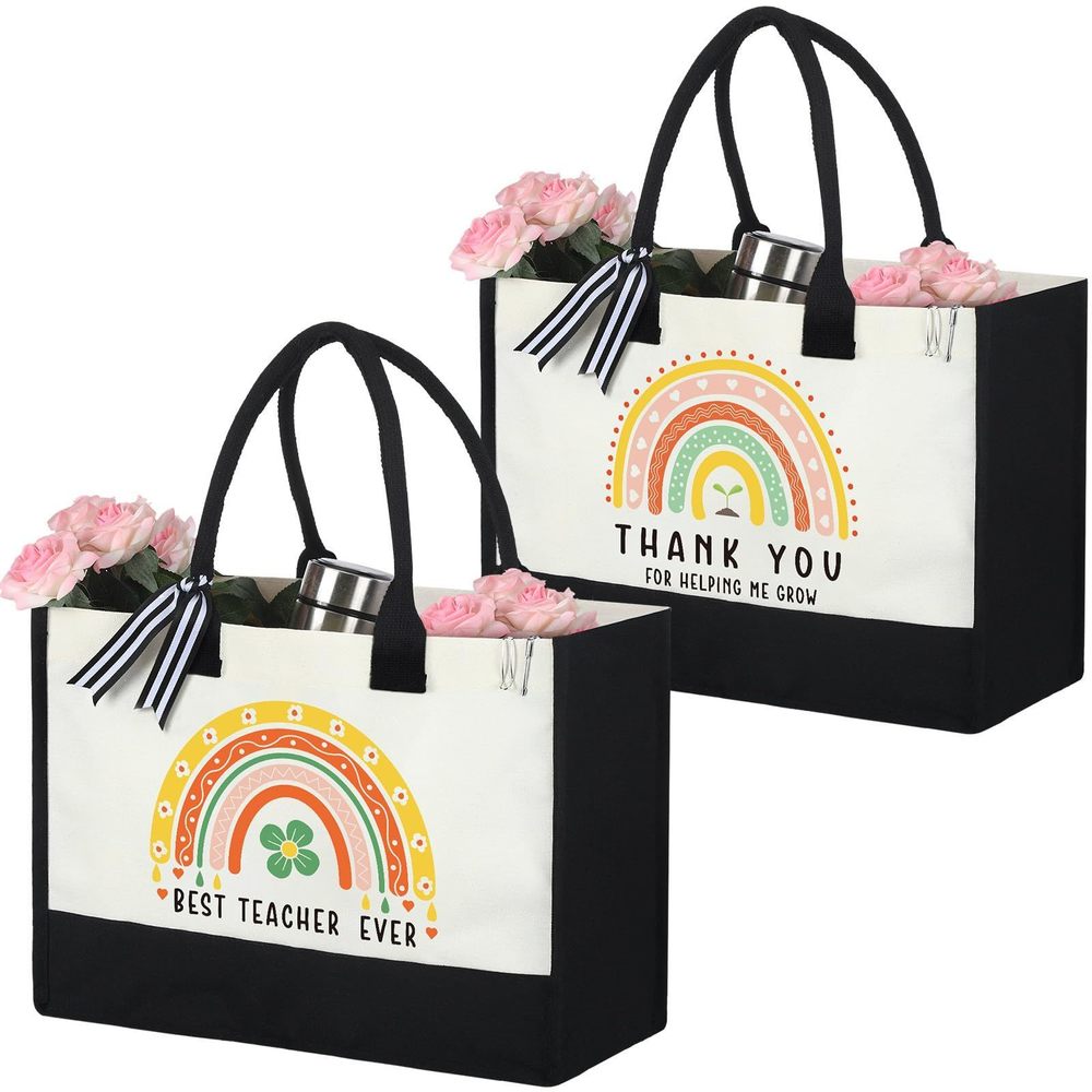 2 Pcs Teacher Areciation Gifts Teacher Canvas Tote Bag Thank You Gifts Uwu